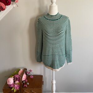 Liz Claiborne Green and Cream Striped Turtleneck Sweater